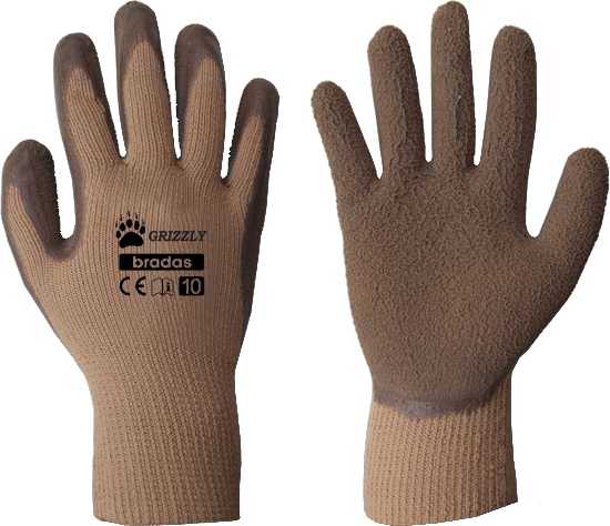 Рукавички садові BRADAS Grizzly з латексним покриттям, розмір 10, 12 пар Коричневі (RWG10)