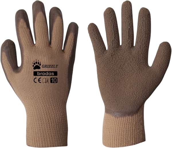 Фото - Перчатки садовые BRADAS Grizzly с латексным покрытием, размер 11, 12 пар Коричневые (RWG11)