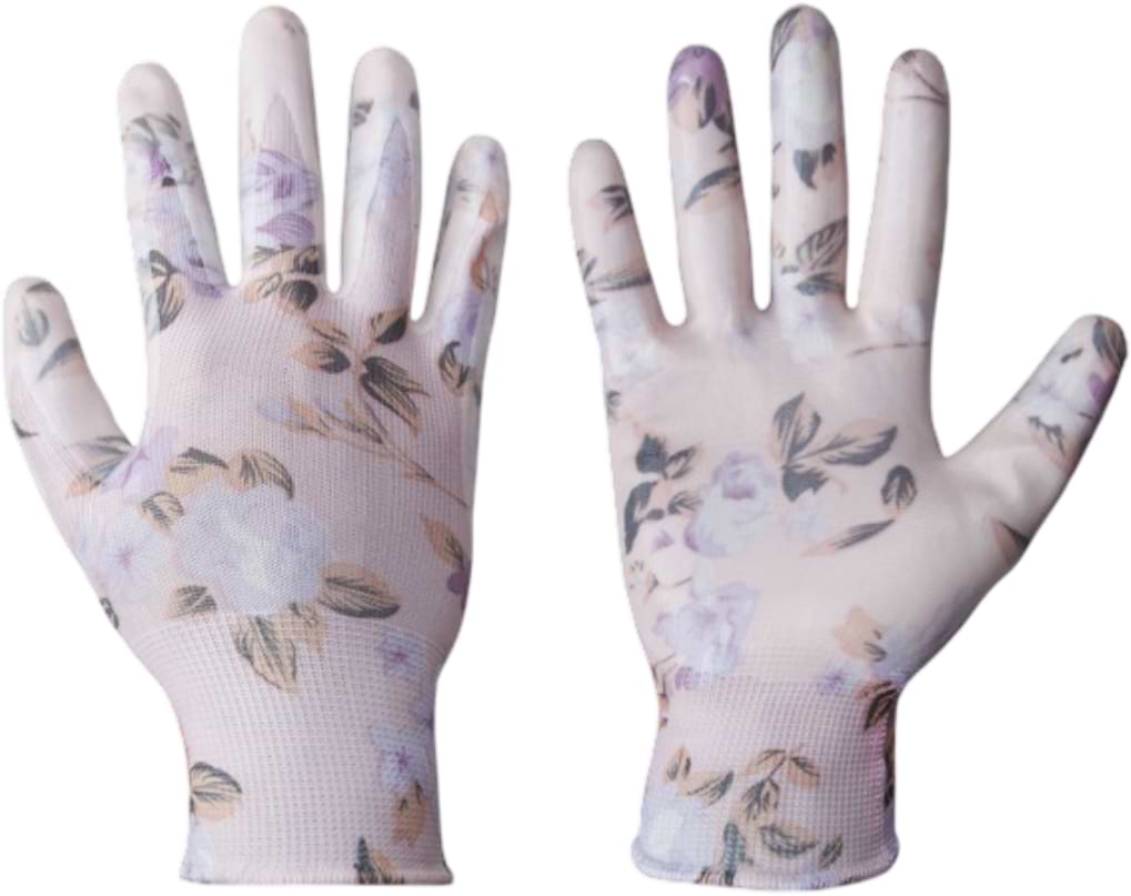 Рукавички садові BRADAS Nitrox Flowers з нітриловим покриттям, розмір 7, 12 пар Рожеві з білим (RWNF7)