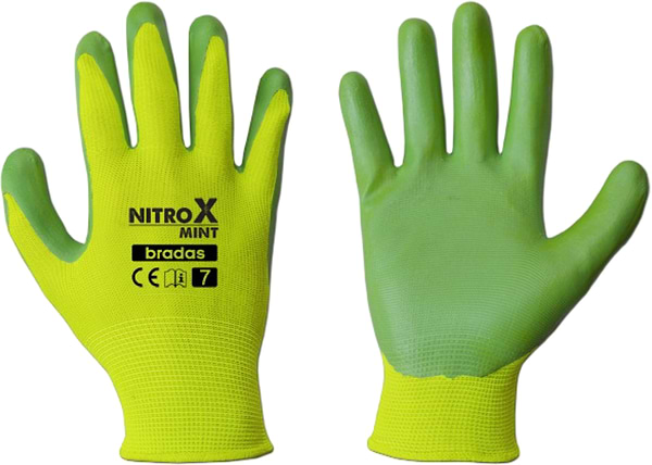 Фото - Рукавички садові BRADAS Nitrox Mint з нітриловим покриттям, розмір 6, 12 пар Салатові із зеленим (RWNM6)