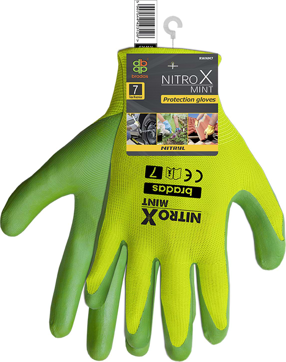Фото - Рукавички садові BRADAS Nitrox Mint з нітриловим покриттям, розмір 6, 12 пар Салатові із зеленим (RWNM6)
