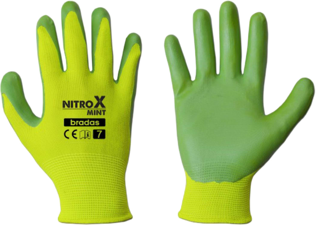 Рукавички садові BRADAS Nitrox Mint з нітриловим покриттям, розмір 8, 12 пар Салатові із зеленим (RWNM8)