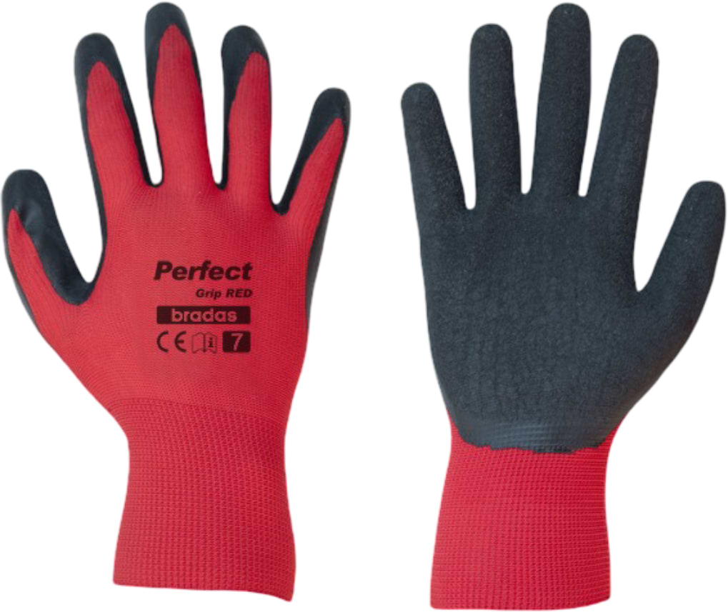Рукавички садові BRADAS Perfect Grip Red з латексним покриттям, розмір 10, 12 пар Червоний з чорним (RWPGRD10)