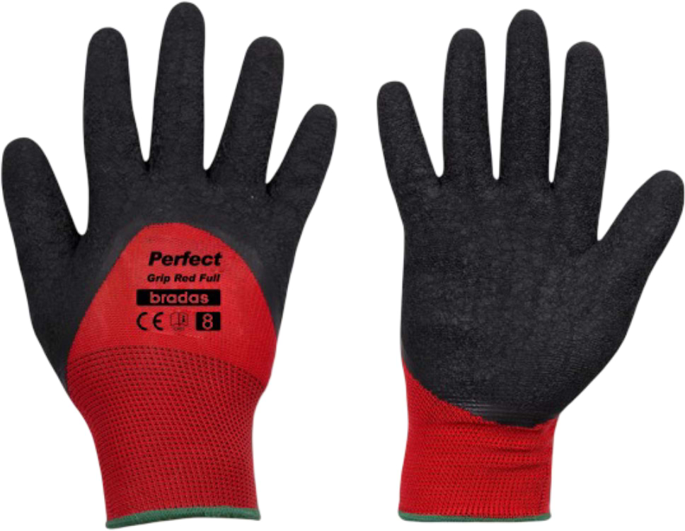 Рукавички садові BRADAS Perfect Grip Red Full з латексним покриттям, розмір 9, 12 пар Червоний з чорним (RWPGRDF9)