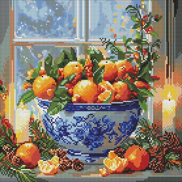 Фото - Алмазний живопис Ideyka Цитруси у вазі 40х40 (AMO20007)