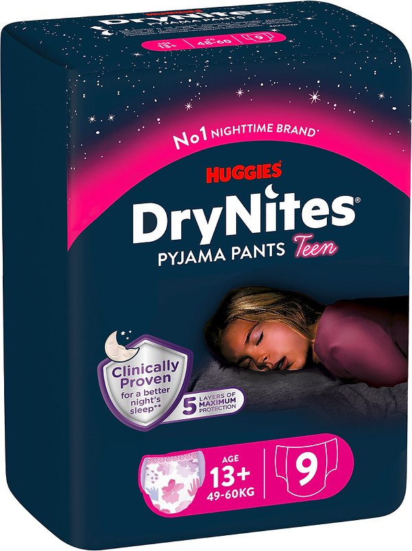 Фото - Одноразовые подгузники-трусики Huggies DryNites для девочек 13+ лет, 9 шт. (5029053583679)