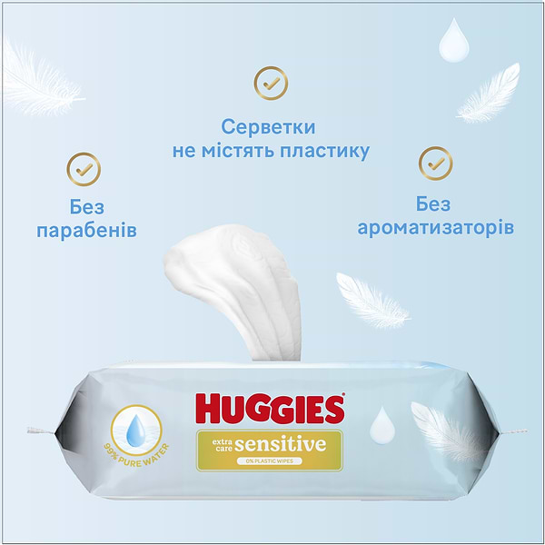 Фото - Влажные салфетки для грудничков Huggies Pure Extra Care Sensitive, 48 шт. (5029053585543)