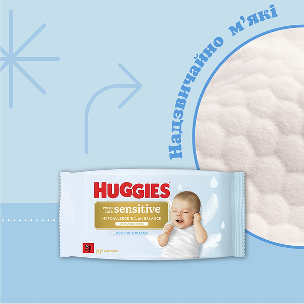 Фото - Влажные салфетки для грудничков Huggies Pure Extra Care Sensitive, 48 шт. (5029053585543)