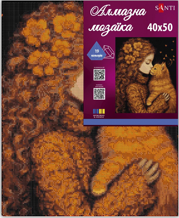 Фото - Алмазний живопис Santi Дівчинка та кошеня 40х50 см на підрамнику (956047)