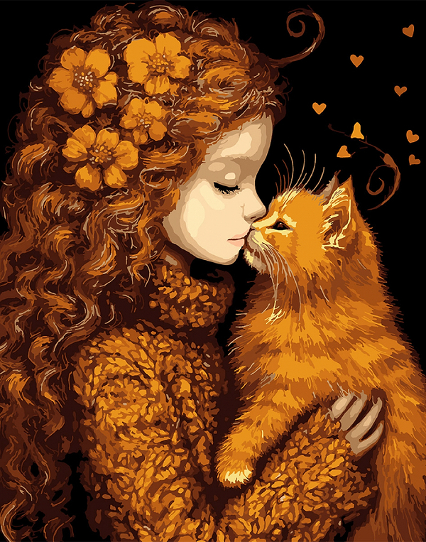 Фото - Картина по номерам Santi Девочка и котенок 40х50 см (955745)