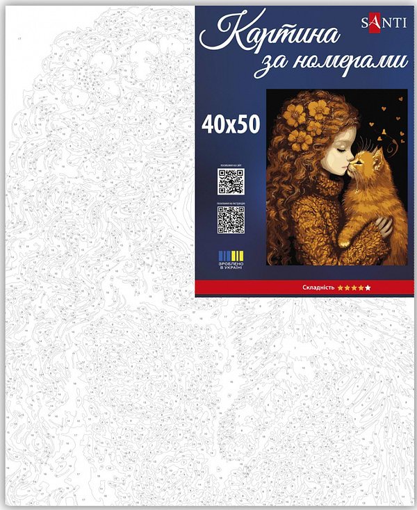 Фото - Картина по номерам Santi Девочка и котенок 40х50 см (955745)