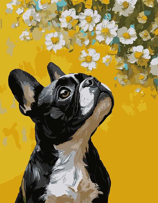 Фото - Картина по номерам Santi Бульдог и цветы 40х50 см (955746)