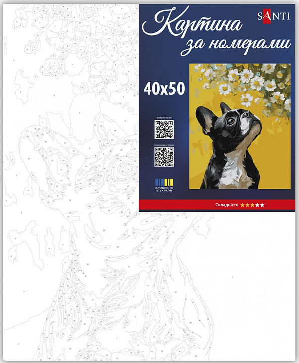 Фото - Картина по номерам Santi Бульдог и цветы 40х50 см (955746)