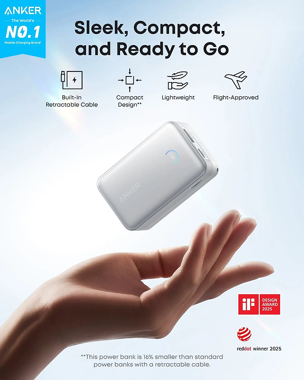 Фото - Батарея мобильная Anker Nano - 10000 mAh 45W Built-In USB-C Cable White (A1638H21)