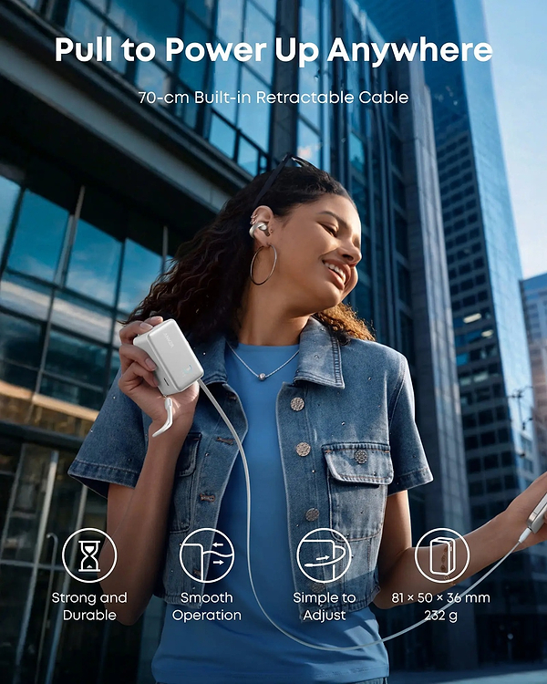 Фото - Батарея мобильная Anker Nano - 10000 mAh 45W Built-In USB-C Cable White (A1638H21)