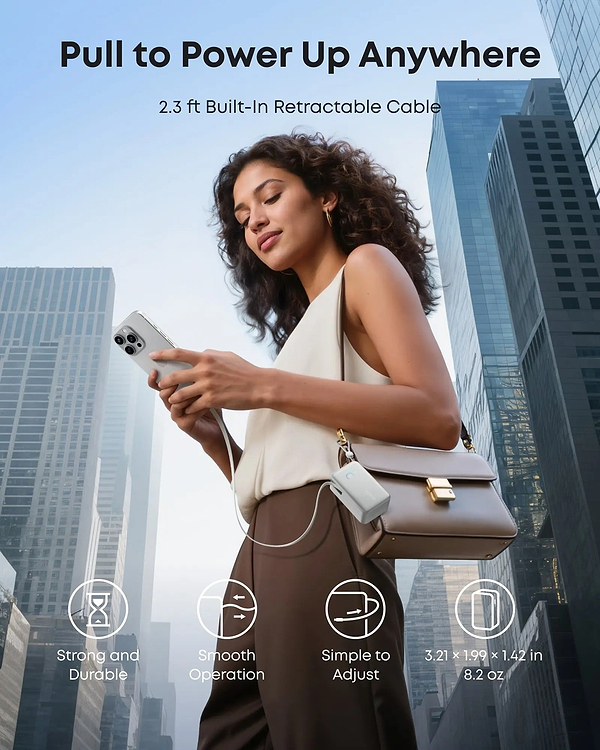 Фото - Батарея мобильная Anker Nano - 10000 mAh 45W Built-In USB-C Cable White (A1638H21)