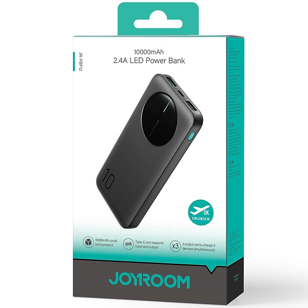 Фото - Батарея мобильная Joyroom 10000mAh 12W QC, 2xUSB-A, USB-C In/Out Black (JR-PBF12 Black)