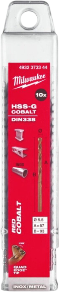 Набір свердел Milwaukee HSS-Co DIN338 5.5х93х57 мм 10 шт. (4932373344)