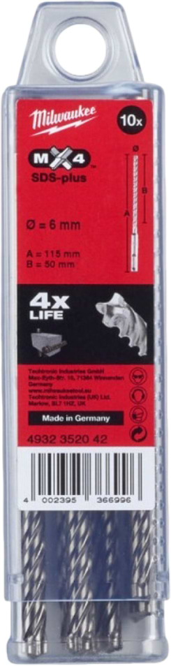 Бур Milwaukee SDS-PLUS MX4 6,0х115х50 мм 10 шт. (4932352042)