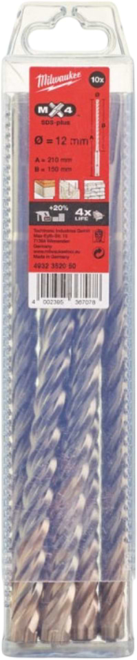 Бур Milwaukee SDS-PLUS MX4 12,0х210х150 мм 10 шт. (4932352050)