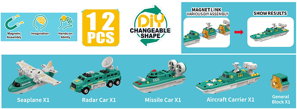 Фото - Магнитный конструктор для малышей XT транспорт 12 дет. (XH8893)