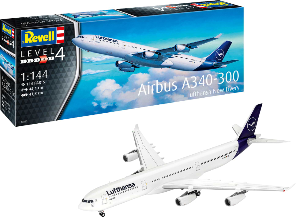 Купити Набір для моделювання техніки Revell Літак Airbus A340-300 Lufthansa рівень 4 (RVL-03803) - Фото 1 Набір для моделювання техніки Revell Літак Airbus A340-300 Lufthansa рівень 4 (RVL-03803) - Фото 1