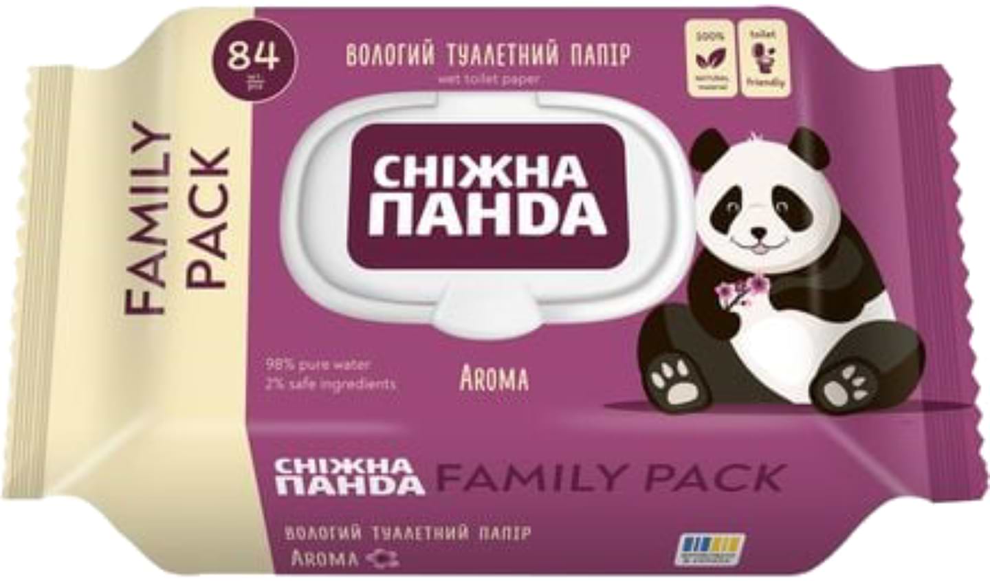 Вологий туалетний папір Сніжна панда Aroma 84 шт. (4820183972712) - Фото 1