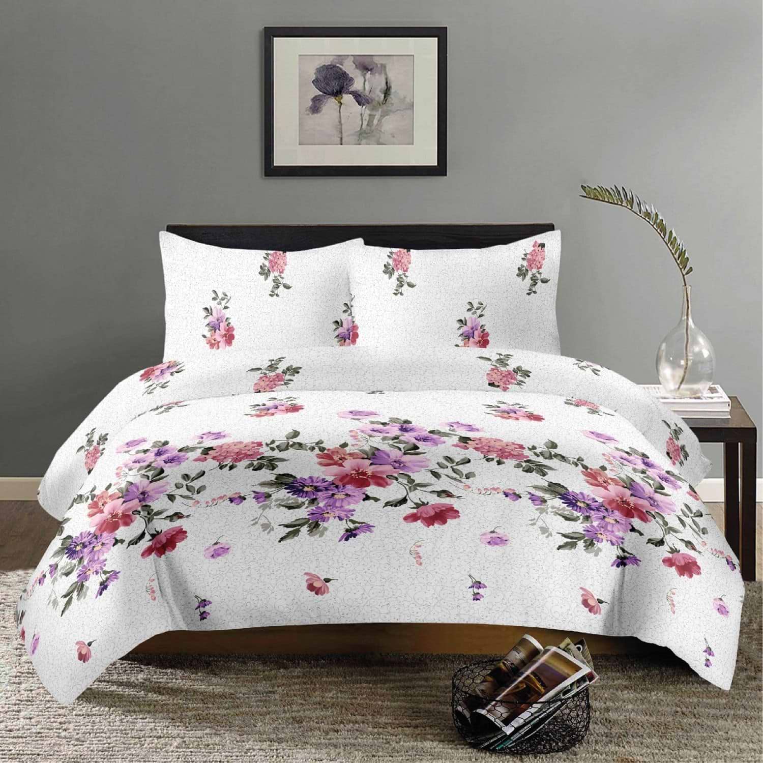 Комплект постельного белья Zastelli Lilac Цветы бязь 200х220 см бело-лиловые (20-1466)