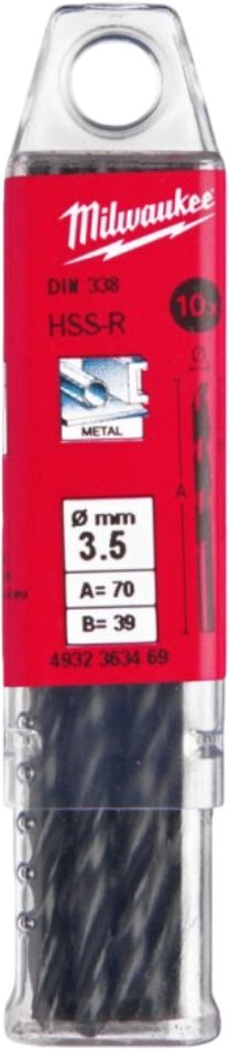 Набір свердел Milwaukee HSS-R DIN338 3,5х70х39 мм 10 шт. (4932363469)