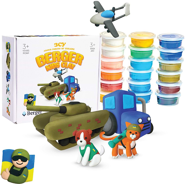 Фото - Маса для ліплення Berger Kids Clay ЗСУ 18 баночок 580 г Різнокольоровий (AFU  01-18)