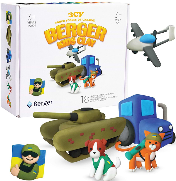 Фото - Маса для ліплення Berger Kids Clay ЗСУ 18 баночок 580 г Різнокольоровий (AFU  01-18)