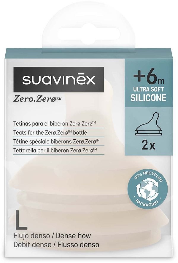 Фото - Великий потік соска дитяча силіконова Suavinex ZERO бежева +0 міс. (308455)