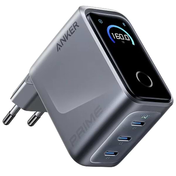 Фото - Мережевий зарядний пристрій Anker GaNPrime Charger 160W 3xUSB-C PD3.1 w Display Silver (A2687341)