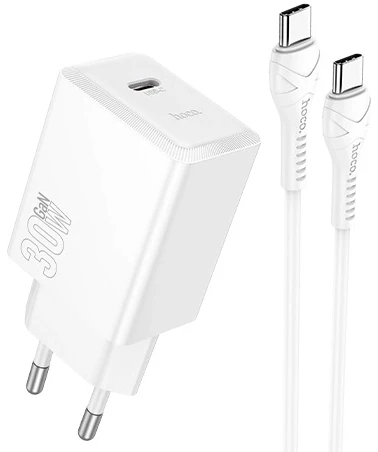 Мережевий зарядний пристрій HOCO N70 PD30W charger set(C to C) White (6942007651363)