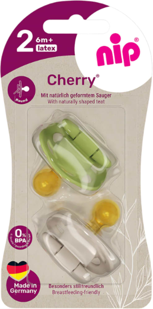 Кругла пустушка NIP Вишенька латексна зелений/беж від 6 міс. 2 шт. (91037-51)