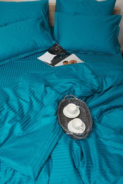 Фото - Комплект постільної білизни Moon&Star 160х220х2 нав. 4х50х70 Turkish Blue Satin Stripe (MS-820000663)
