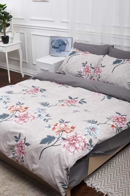Фото - Комплект постільної білизни Moon&Star 160х220х2 нав. 4х50х70 Flowers Gray Бязь Gold Люкс (MS-820001043)