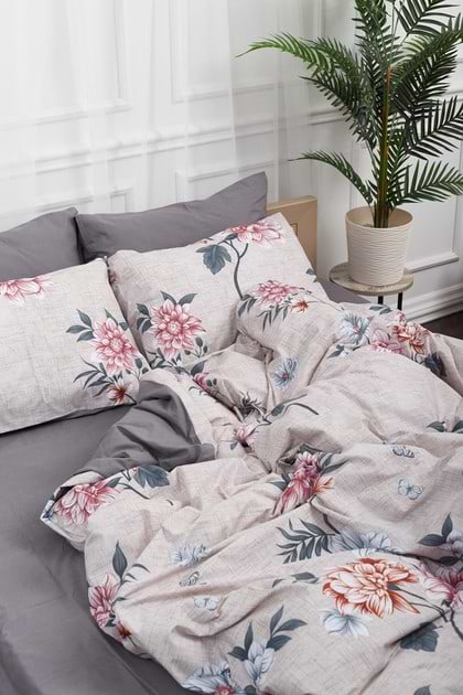 Фото - Комплект постільної білизни Moon&Star 160х220х2 нав. 4х50х70 Flowers Gray Бязь Gold Люкс (MS-820001043)