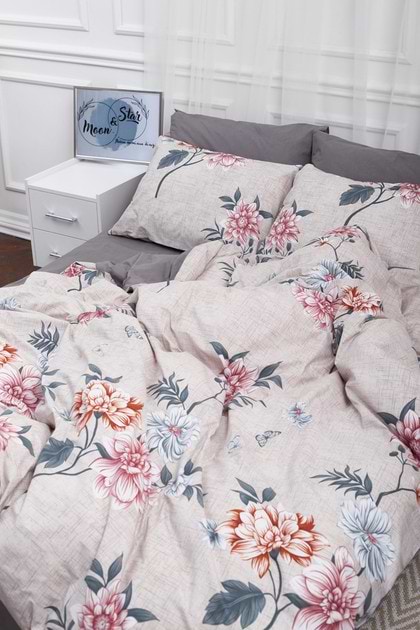 Фото - Комплект постільної білизни Moon&Star 160х220х2 нав. 4х50х70 Flowers Gray Бязь Gold Люкс (MS-820001043)