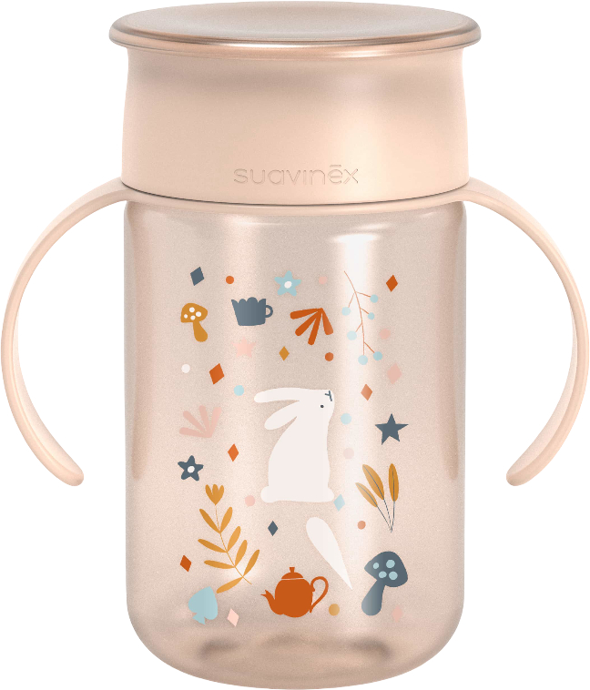Чашка-непроливайка детская Suavinex 340 мл+12 мес. Wonderland светло-розовая (402790)