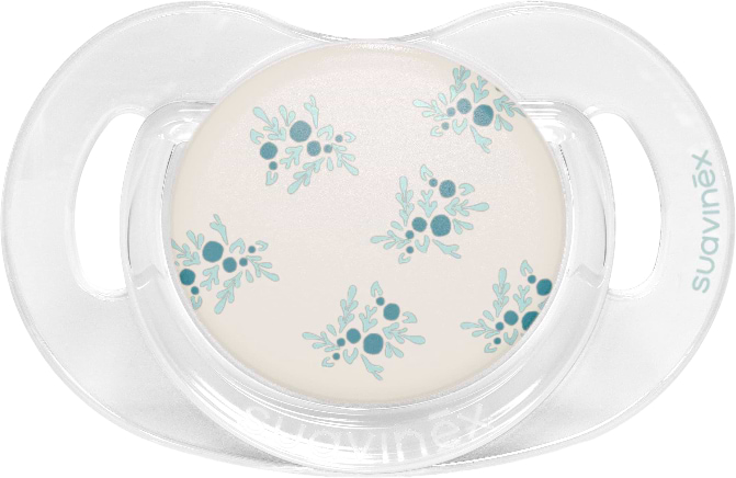 Симетрична пустушка Suavinex 6-18 міс. Poetry світло-бежева з блакитними квітами (308933)
