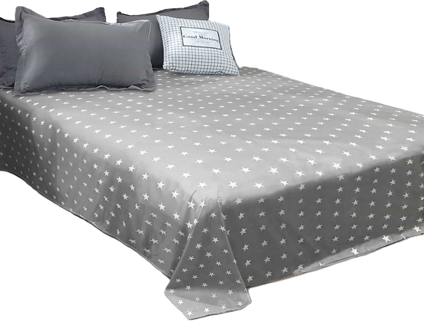 Простирадло двоспальне Zastelli бязеве 49 Білі зірки на сірому 185х220 см Сірий (17462)