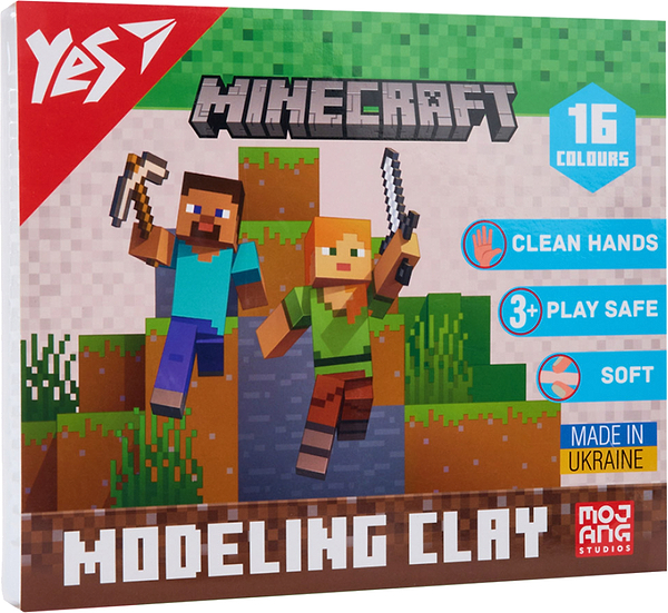 Фото - Пластилін класичний YES 16 кол. 320 г Minecraft (540674)