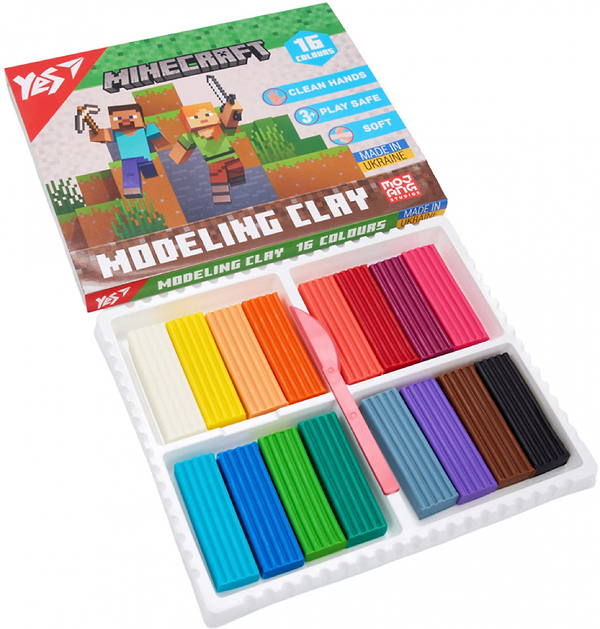 Фото - Пластилін класичний YES 16 кол. 320 г Minecraft (540674)