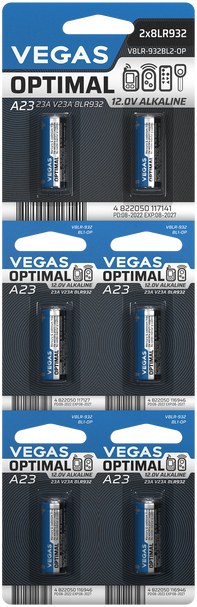 Елемент живлення тип A23 Vegas V8LR-932BL6-OP - Фото 1