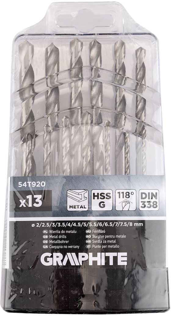 Набір свердел GRAPHITE HSS-G 2-8 мм 13 шт. (54T920)