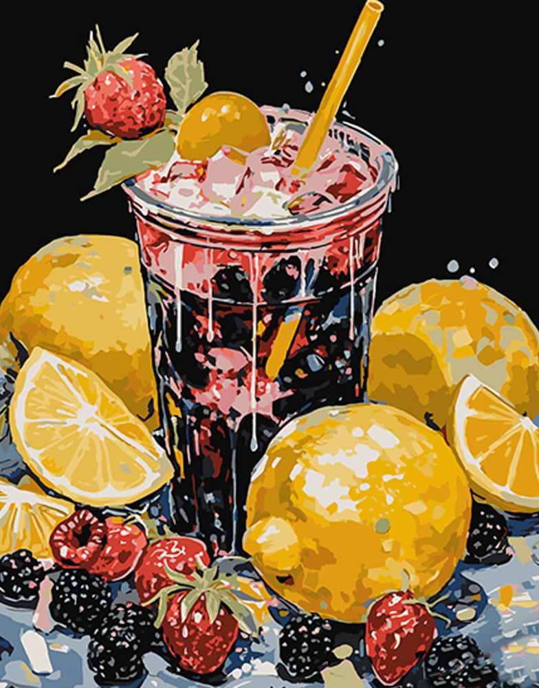 Картина по номерам Strateg Ягодный морс на черном фоне 40х50 см (AH1060)