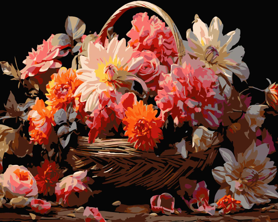 Картина за номерами Strateg Кошик з квітами на чорному фоні 40х50 см (AH1177-19)