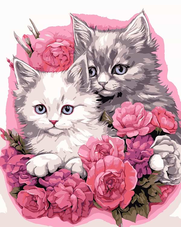 Фото - Картина по номерам Strateg Котята в цветах на черном фоне 40х50 см (AH1189-16)