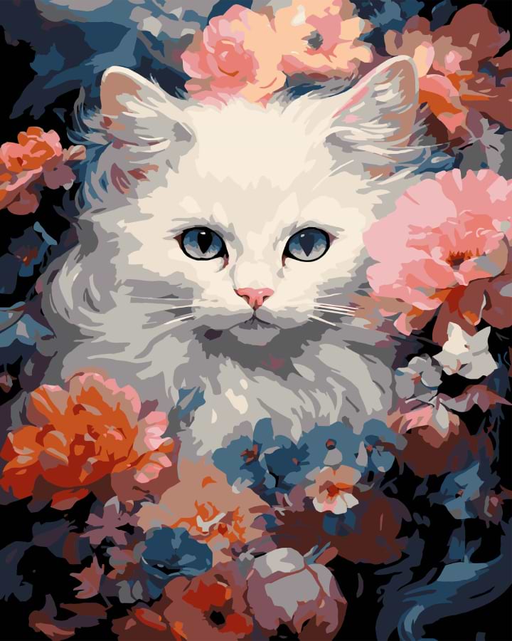 Картина по номерам Strateg Белая кошка на черном фоне 40х50 см (AH1214-19)